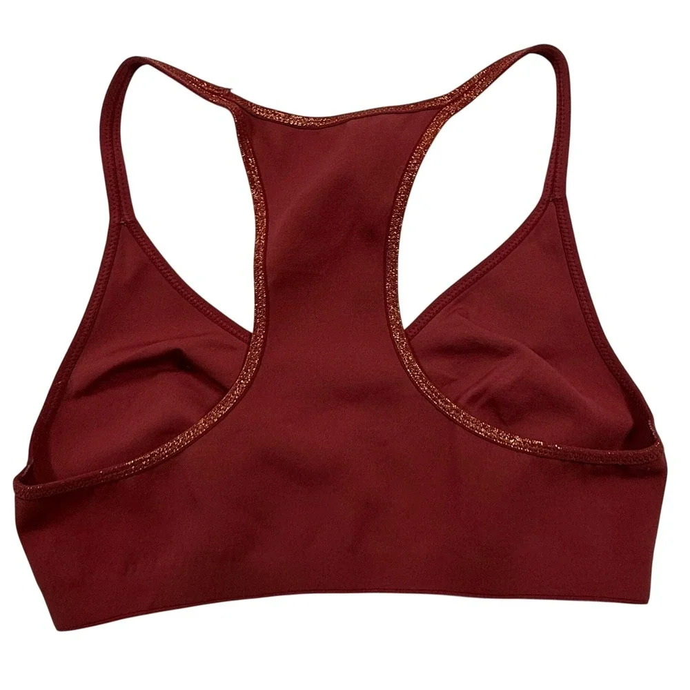 Aerie Real Me Burgundy Racerback Sports Bra Bralette Glitter Trim Small S/P